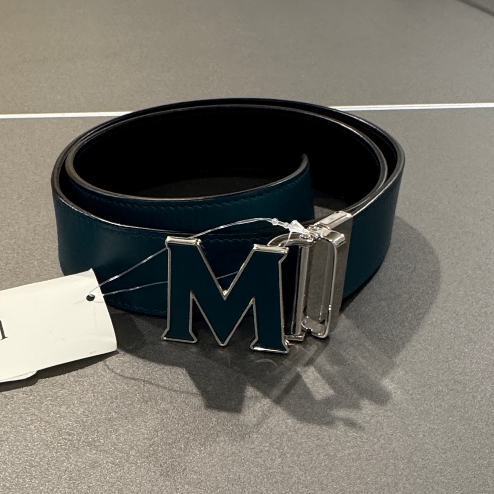 Stylish MCM Blue Belt with Silver Buckle REVERSIBLE